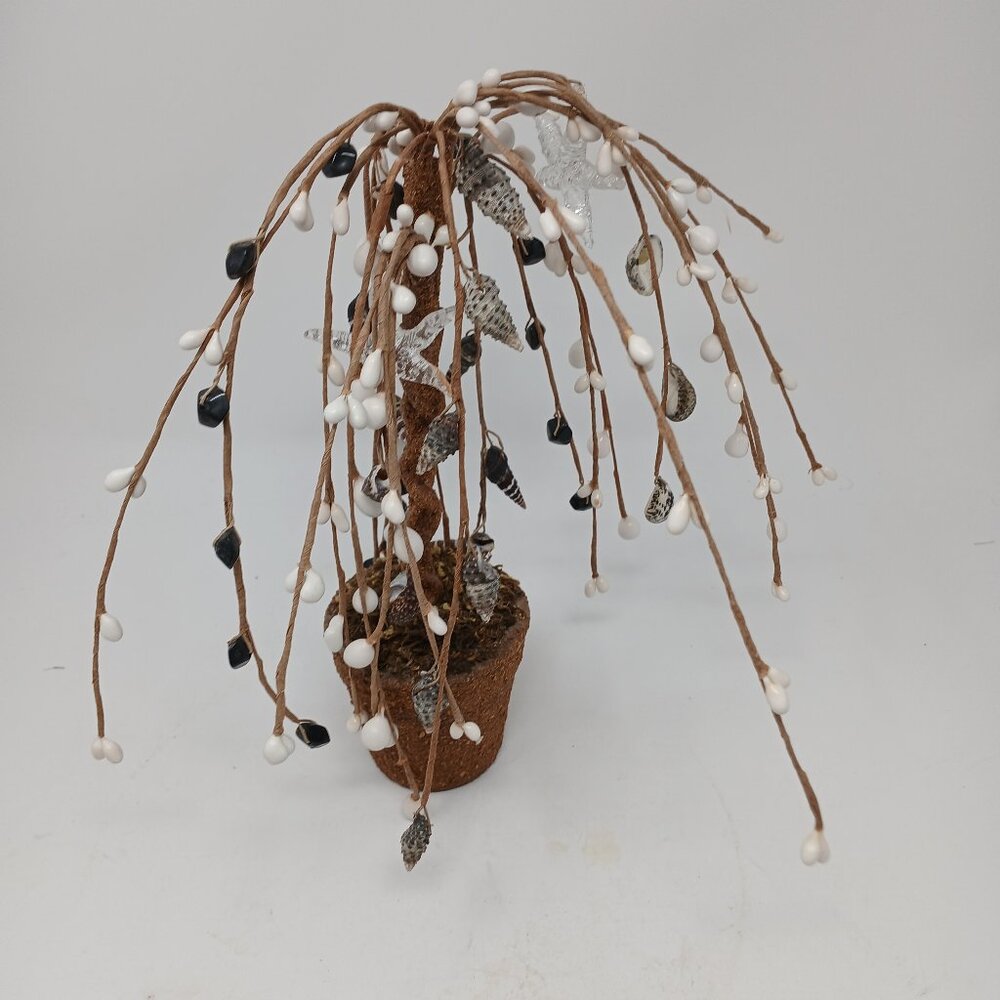 Faux Plant with Beads, Stars & Seashells Handmade Coastal Decor 9" Tall